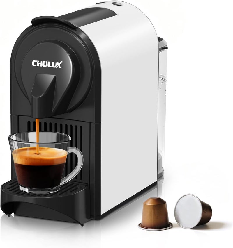 CHULUX Mini Espresso Machine for Nespresso Pod, 20 Bar Single Serve Coffee Maker, 1400W, White - Image 1